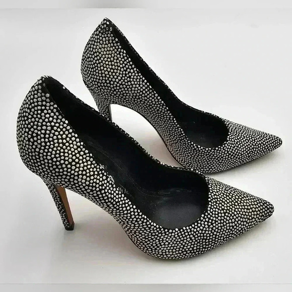 Alice + Olivia Womens Size 7 Black Devon Leather Heel with White Dots - Picture 8 of 10